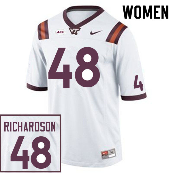 Women #48 Logan Richardson Virginia Tech Hokies College Football Jerseys Sale-White